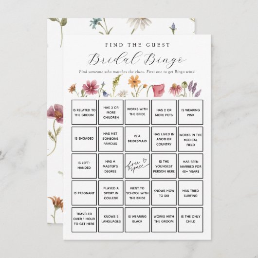 ワイルドフラワーゲストブライダルビンゴゲームカードの検索 招待状 (正面/裏面)