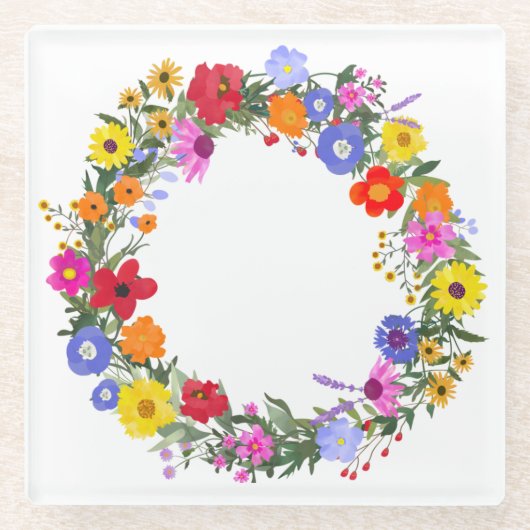ワイルドフラワーコスターガラスコースター ガラスコースター (正面)