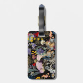 ワイルドフラワーコラージュ荷物タグ – （黒い背景） ラゲッジタグ (裏面縦)