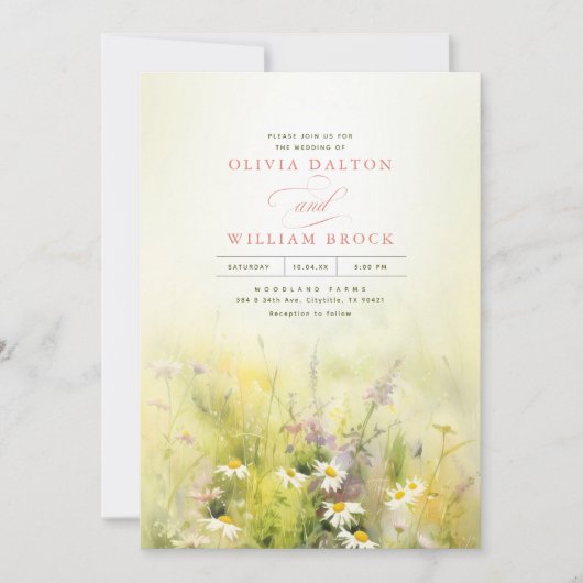 ワイルドフラワーサニーメドウエレガントロマン結婚ティック 招待状 (正面)