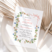 ワイルドフラワーサマーピンクボウ赤ちゃんシャワー 招待状