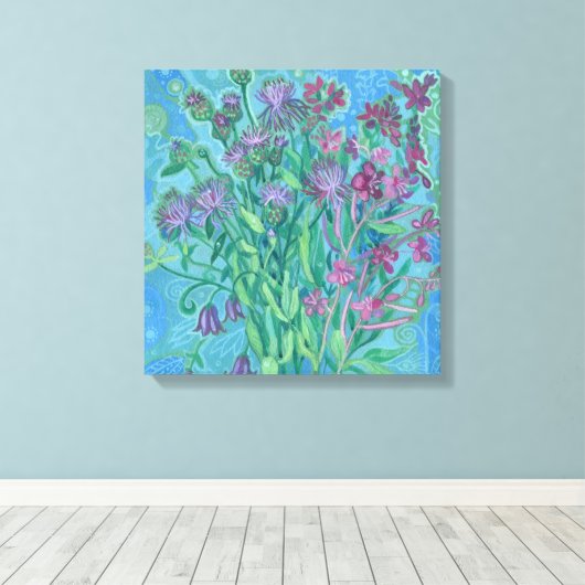 ワイルドフラワーサマーフラワーブーケ絵画フローラ キャンバスプリント (インサイチュ (ウッドフロア))