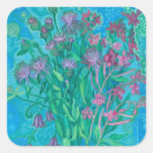 ワイルドフラワーサマーフラワーブーケ絵画フローラ スクエアシール (正面)