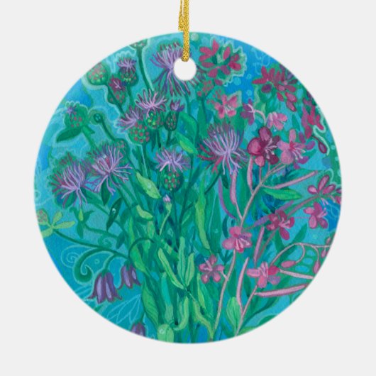 ワイルドフラワーサマーフラワーブーケ絵画フローラ セラミックオーナメント (裏面)