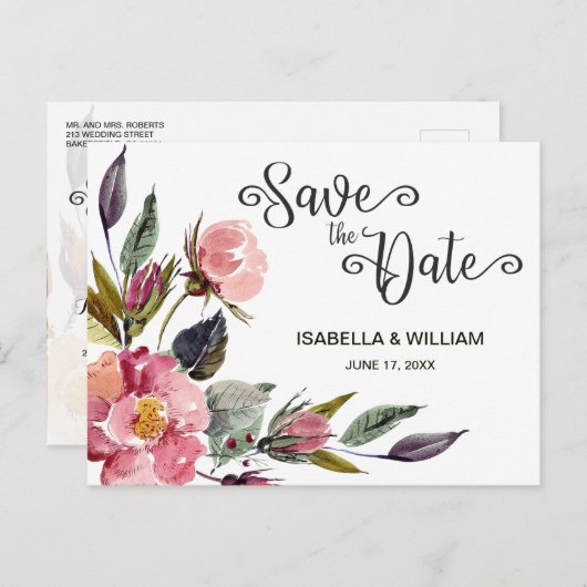 ワイルドフラワーサマーボホ日結婚付を保存 案内ポストカード (正面/裏面)