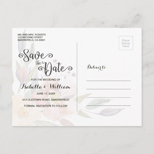 ワイルドフラワーサマーボホ日結婚付を保存 案内ポストカード (裏面)