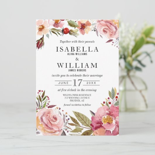 ワイルドフラワーサマーボホ結婚式招待状 招待状 (スタンド正面)