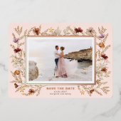 ワイルドフラワーサラウンド日付の保存 箔招待状 (正面)