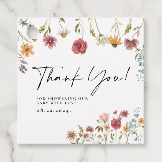 ワイルドフラワーサンキューベイビーシャワーギフトラベル フェイバータグ (正面)