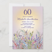ワイルドフラワーサンパープルウィメンズ60誕生日 招待状 (正面)
