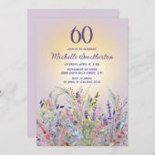 ワイルドフラワーサンパープルウィメンズ60誕生日 招待状 (正面/裏面)