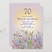 ワイルドフラワーサンパープルウィメンズ70誕生日 招待状 (正面/裏面)