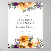 ワイルドフラワーサンフラワーカップルブライダルシャワーサイン ポスター (正面)