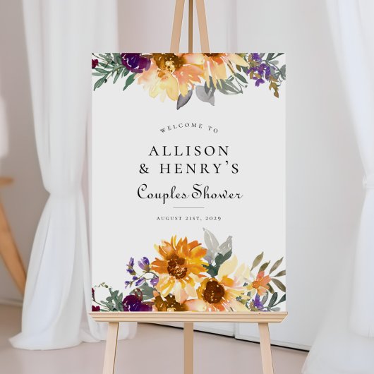 ワイルドフラワーサンフラワーカップルブライダルシャワーサイン ポスター