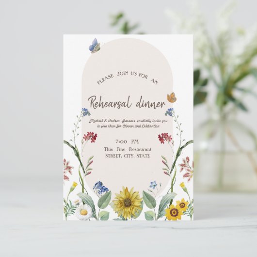 ワイルドフラワーサンフラワーバタフライリハーサルディナー 招待状 (スタンド正面)
