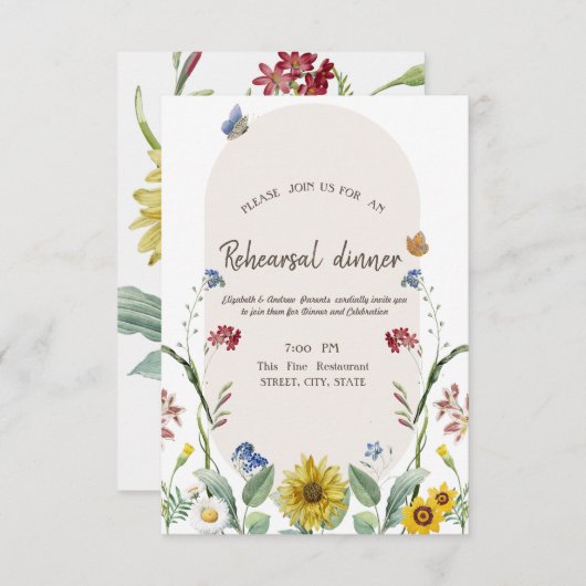 ワイルドフラワーサンフラワーバタフライリハーサルディナー 招待状 (正面/裏面)