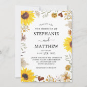 ワイルドフラワーサンフラワーボタニカルウォーター結婚カラー 招待状 (正面)