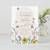 ワイルドフラワーサンフラワー蝶シャンパンガラス 招待状 (スタンド正面)