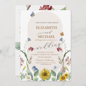 ワイルドフラワーサンフラワー蝶シャンパンガラス 招待状 (正面/裏面)