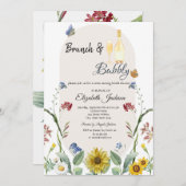 ワイルドフラワーサンフラワー蝶ブランチ&バブリー 招待状 (正面/裏面)