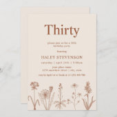 ワイルドフラワーサーティベージュテラコッタ30th誕生日 招待状 (正面/裏面)
