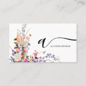 ワイルドフラワーシックなヘアメイクアップ写真イニシャルqrコード 名刺 (正面)