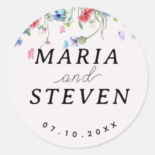 ワイルドフラワーシックなヴィンテージウェディング ラウンドシール (正面)