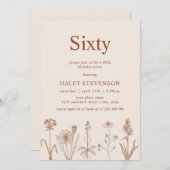 ワイルドフラワーシックスベージュテラコッタ60誕生日 招待状 (正面/裏面)