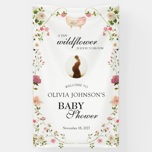 ワイルドフラワーシックフローラ緑豊ボホホワイト写真 横断幕 (縦)