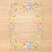 ワイルドフラワーシックモダン庭園の結婚式 アクリル招待状 (正面)