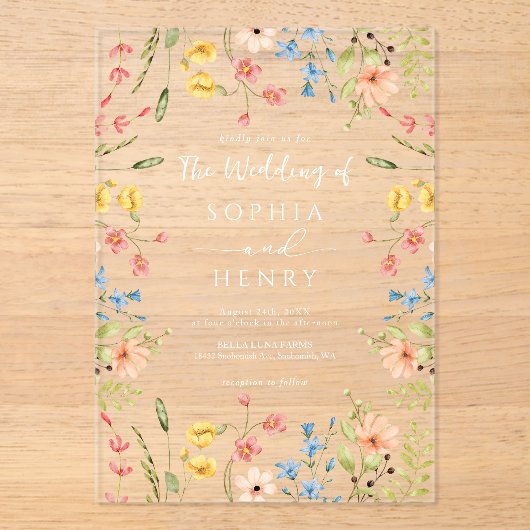 ワイルドフラワーシックモダン庭園の結婚式 アクリル招待状 (正面)