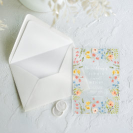 ワイルドフラワーシックモダン庭園の結婚式 アクリル招待状