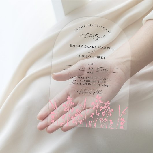 ワイルドフラワーシッモダンクピ澄んックア結婚ーチ アクリル招待状