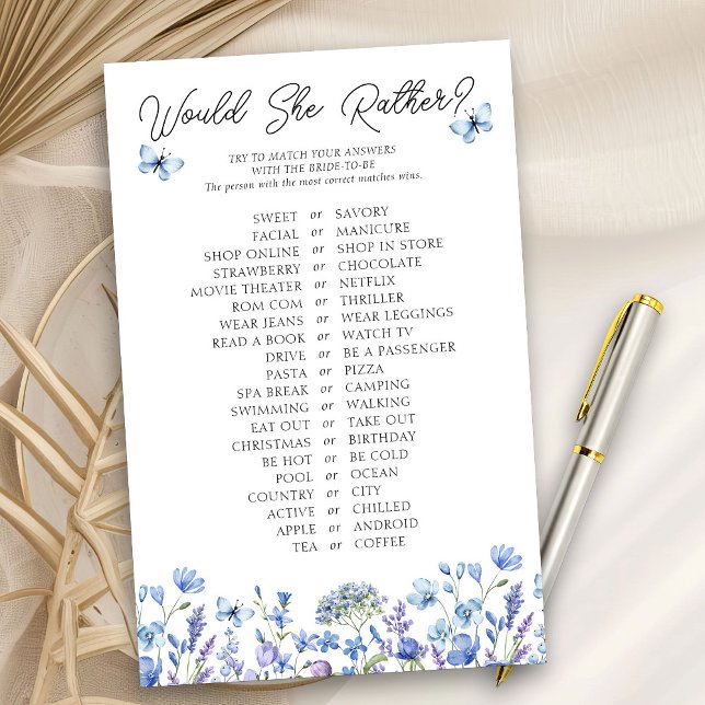 ワイルドフラワーシャワーゲーム (Would She Rather? game cards from my Blue Wildflower Bridal Shower Collection
)