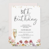 ワイルドフラワーシャンパンガラス30th誕生日 招待状 (正面/裏面)