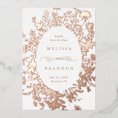 ワイルドフラワーシルエットウェディング日付写真を保存 箔招待状 (正面)