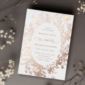 ワイルドフラワーシルエットオーバル結婚フレームのバラ金ゴールド 箔招待状