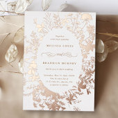 ワイルドフラワーシルエットオーバル結婚フレームのバラ金ゴールド 箔招待状