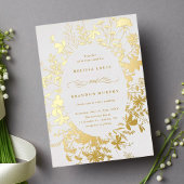 ワイルドフラワーシルエットオーバル結婚フレームの金ゴールド 箔招待状