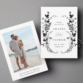 ワイルドフラワーシルエット結婚のフォトブラック&ホワイト セーブザデート