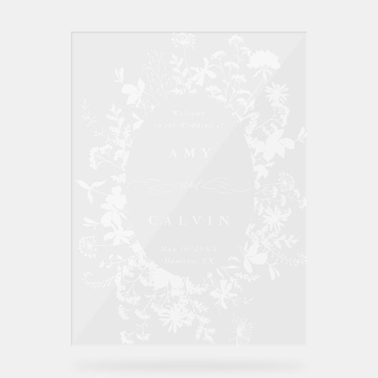 ワイルドフラワーシルエット結婚フレームへようこそ アクリルサイン (正面)