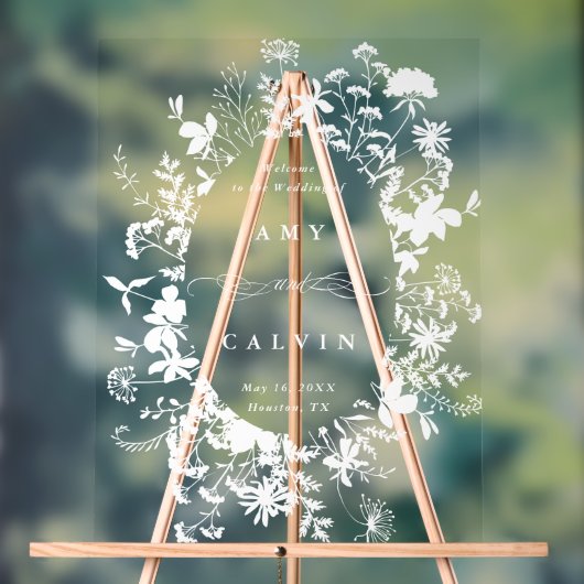 ワイルドフラワーシルエット結婚フレームへようこそ アクリルサイン (ニュートラル)