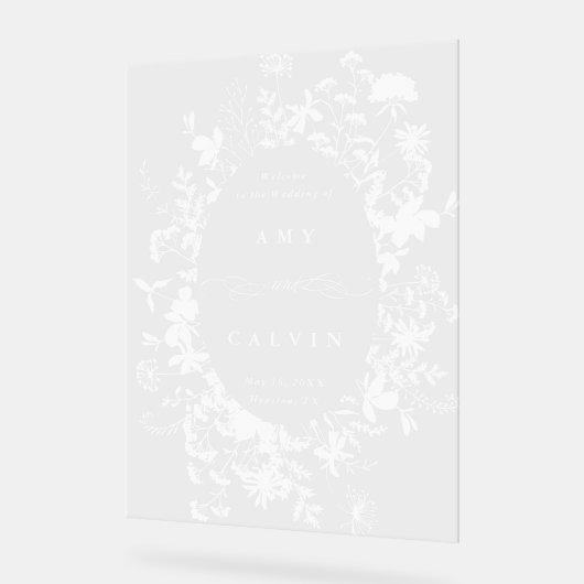 ワイルドフラワーシルエット結婚フレームへようこそ アクリルサイン (傾斜)