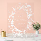 ワイルドフラワーシルエット結婚フレームへようこそ アクリルサイン (ウェディング)