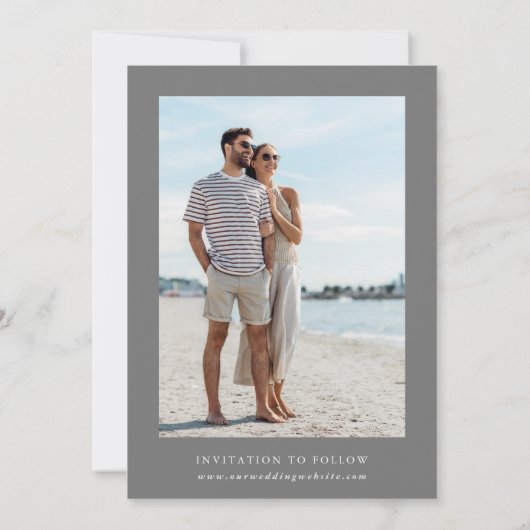 ワイルドフラワーシルエット結婚リースのフォトグレー セーブザデート (裏面)