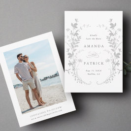 ワイルドフラワーシルエット結婚リースのフォトグレー セーブザデート