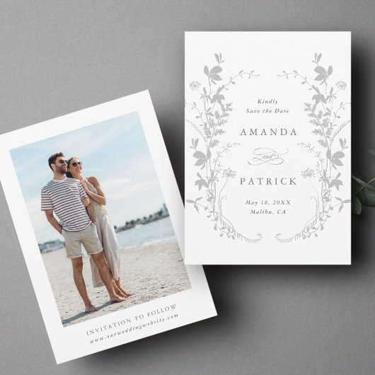 ワイルドフラワーシルエット結婚リースのフォトグレー セーブザデート