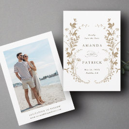 ワイルドフラワーシルエット結婚リースのフォトタン セーブザデート