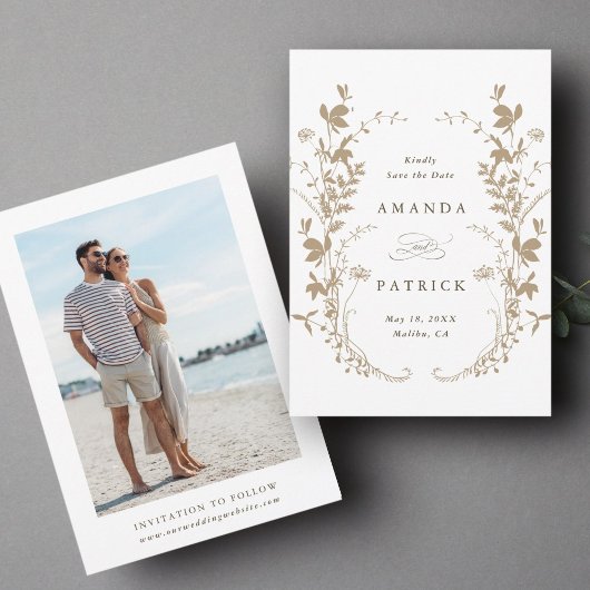 ワイルドフラワーシルエット結婚リースのフォトタン セーブザデート