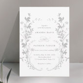 ワイルドフラワーシルエット結婚リースズグレー&ホワイト 招待状